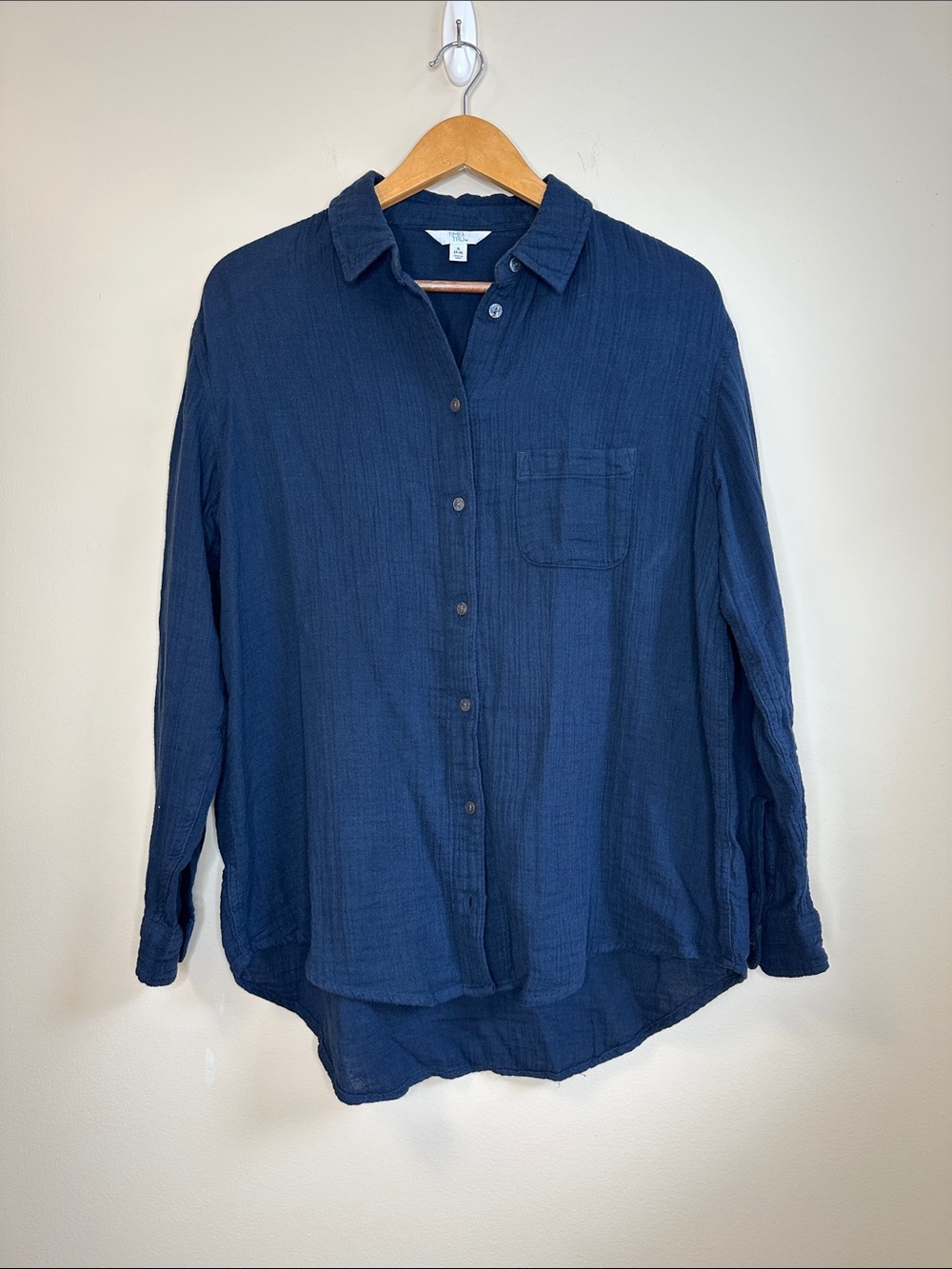Time and Tru Navy Button-Down Long Sleeve Shirt Size Small